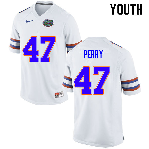 Youth #47 Austin Perry Florida Gators College Football Jerseys Sale-White - Click Image to Close